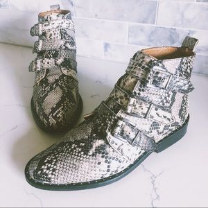 Office London Snakeskin Studded Booties w/ Buckles